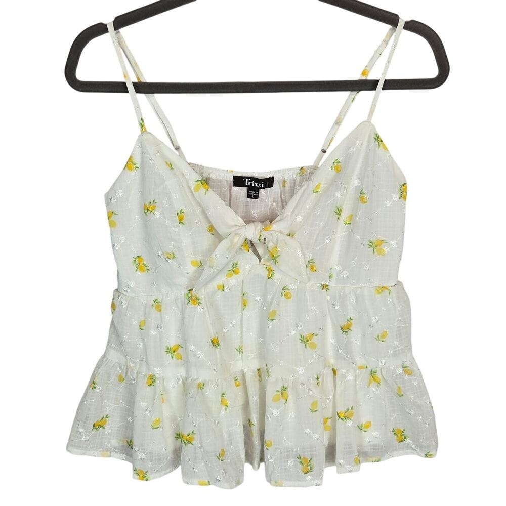 Babydoll Dainty Fairycore Top L White Yellow Floral Sheer Angelcore Coquette NWT